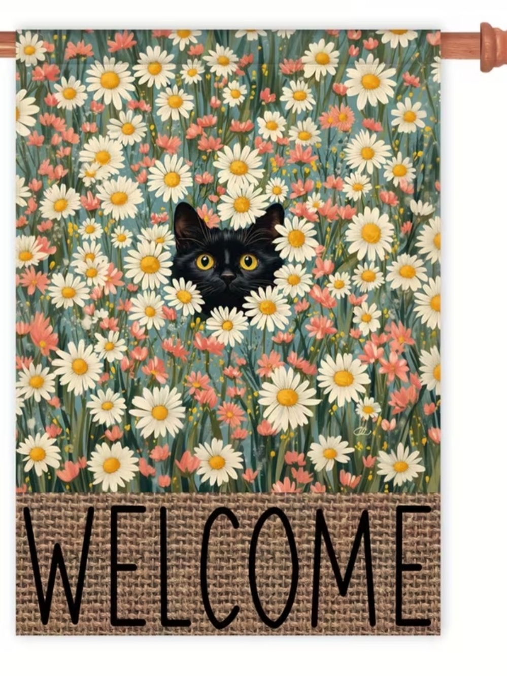 Welcome Black Cat Daisy Flag